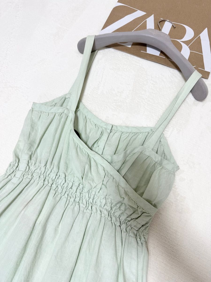 匿名配送 新品 ZARA リネン コットン キャミワンピ ロング バック