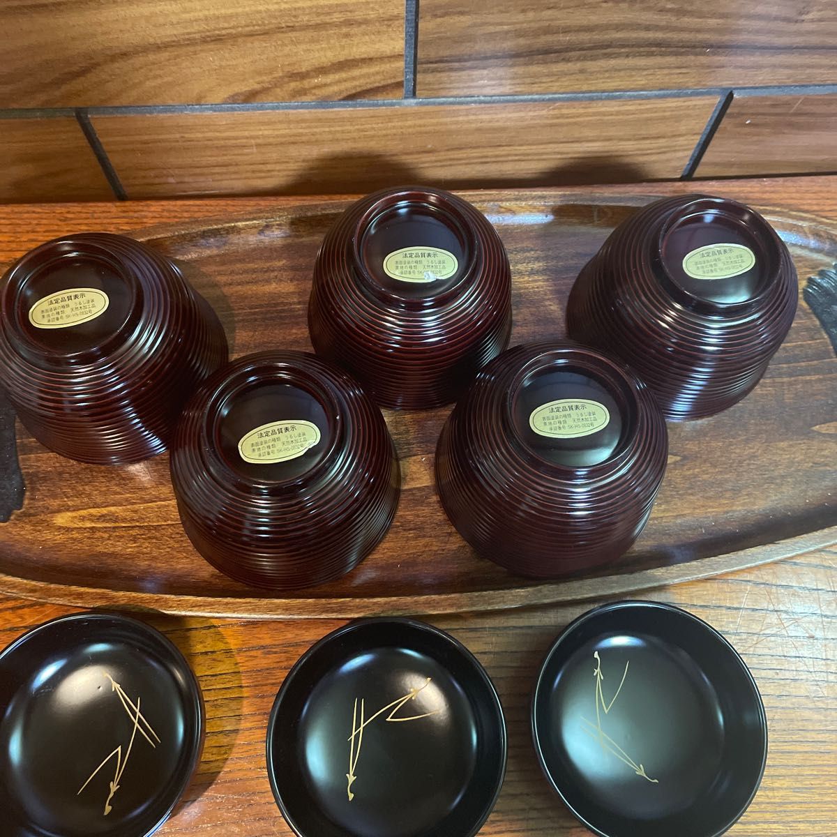 漆器 牡丹彫 細工 木製 蓋付椀 お煮物椀 吸物椀 5客 - 工芸品