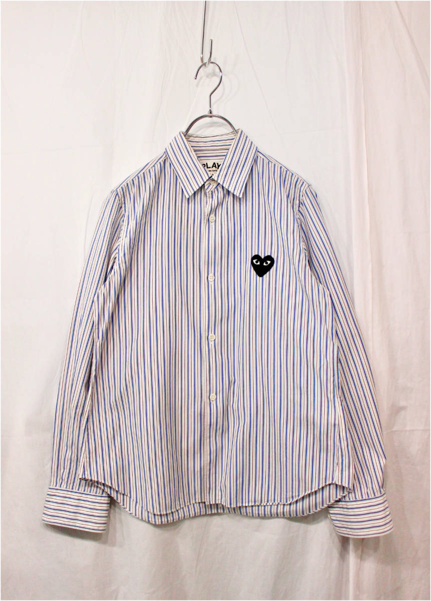 2022春大特価セール! PLAY SALE!! COMME コムデギャルソン/ストライプ/ワッペン付シャツ/定番/サイズM GARCONS/プレイ des 長袖シャツ 2022春大特価セール! PLAY SALE!! COMME コムデギャルソン/ストライプ/ワッペン付シャツ/定番/サイズM GARCONS/プレイ des 長袖シャツ