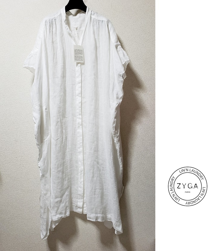 新品 ZYGA Lin’n Laundry リネン オーバーサイズシャツワンピース 白 フランス