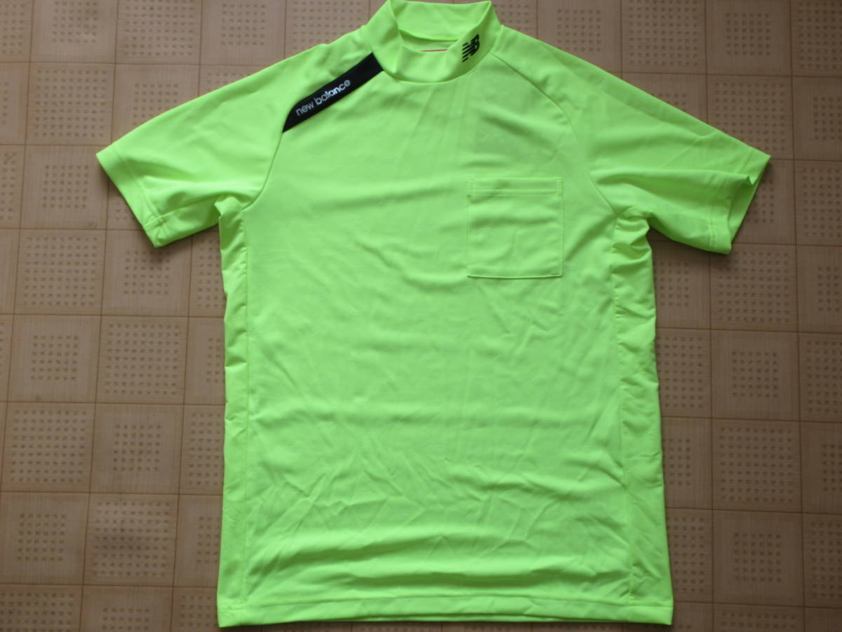 即決新品 New Balance GOLF メンズ半袖モックネックシャツ 蛍光イエロー 4サイズ Mサイズ相当 ニューバランス ゴルフ