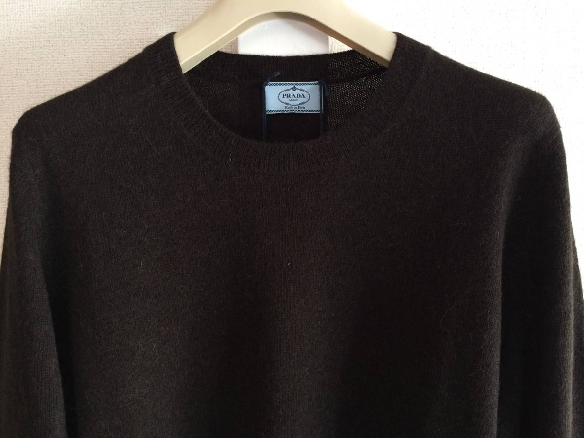  new goods Prada top class baby alpaca knitted 58 tea Brown sweater prada