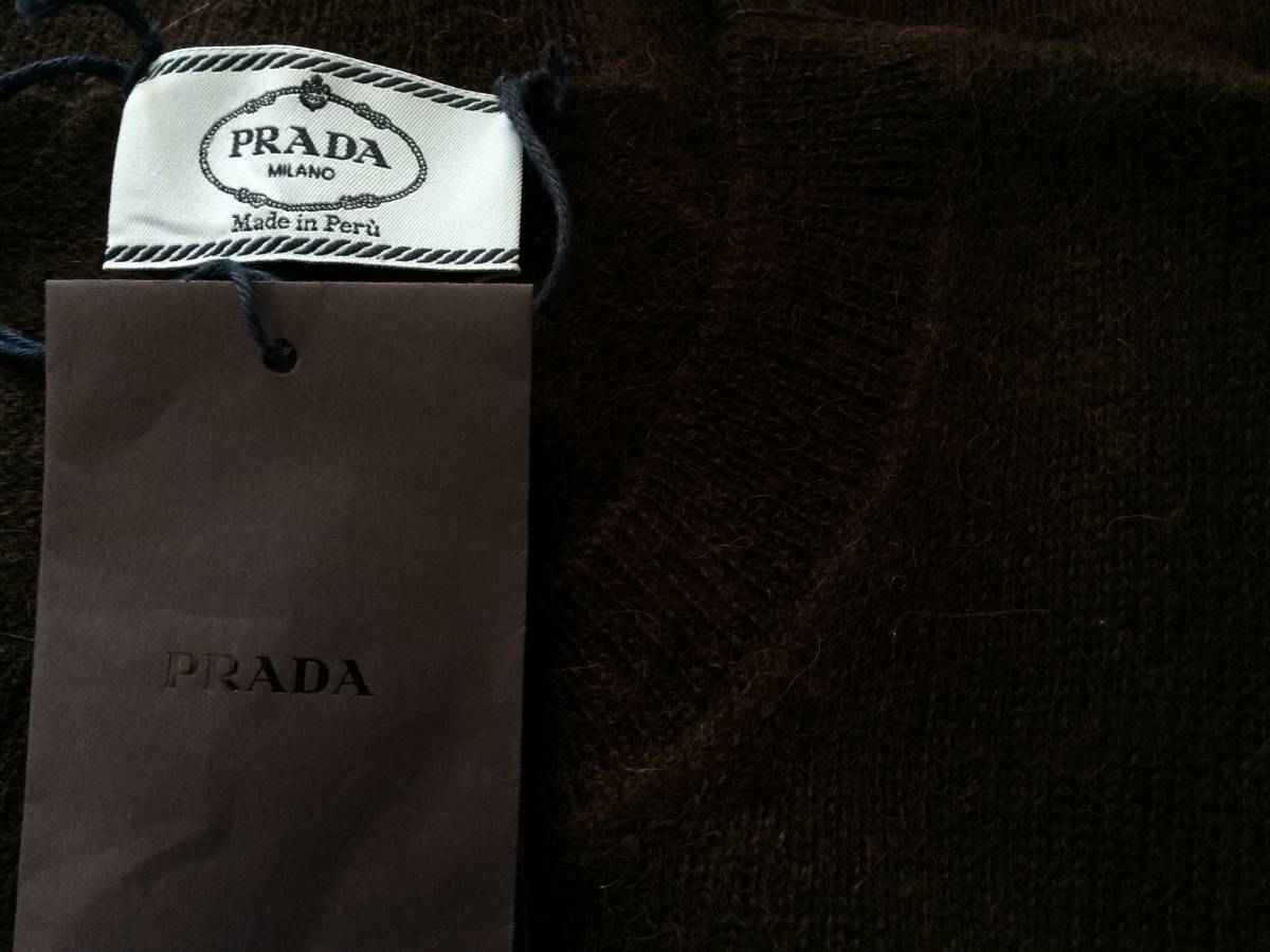  new goods Prada top class baby alpaca knitted 58 tea Brown sweater prada