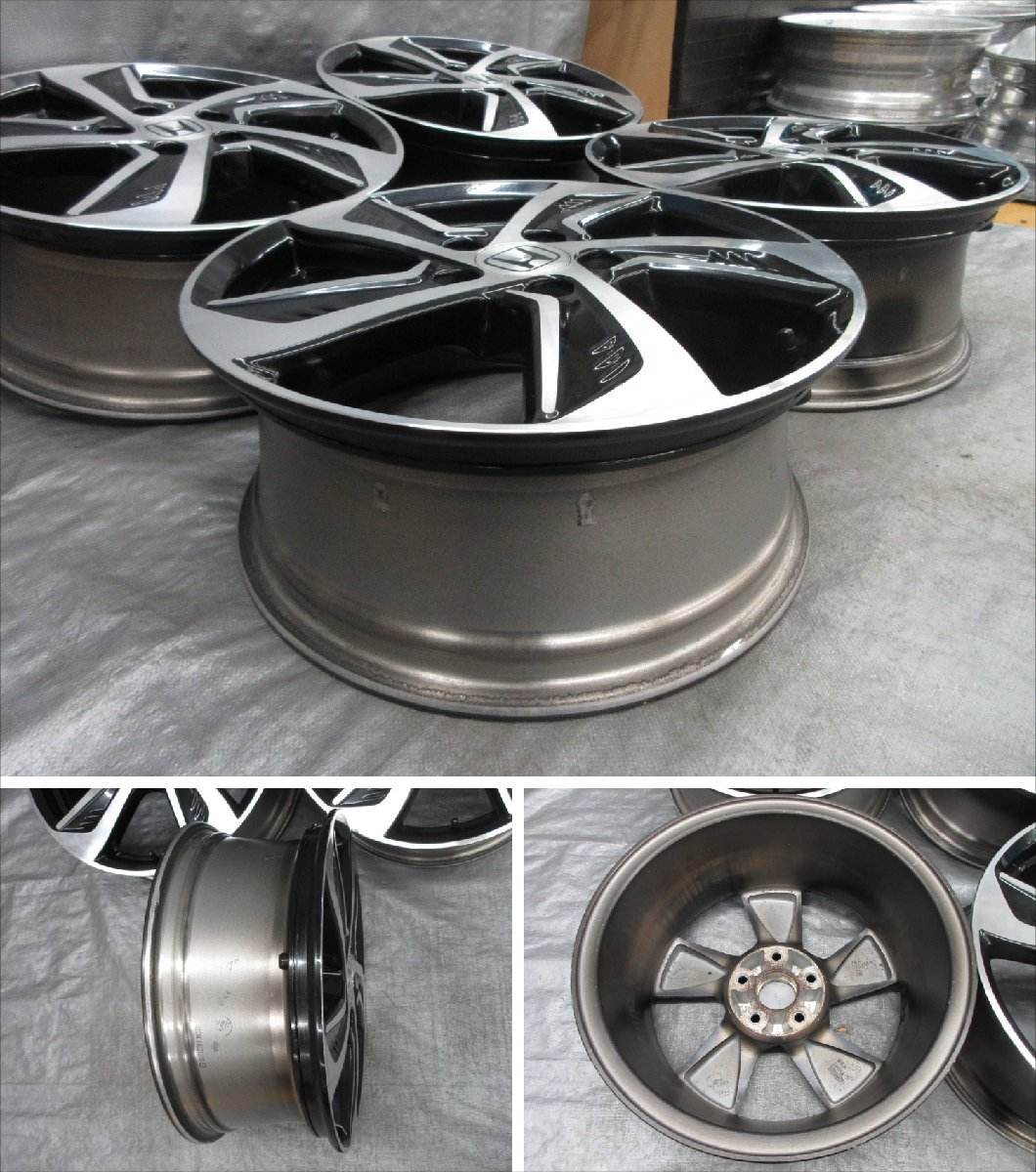 □送料無料 A2■ ホンダ RC オデッセイ純正 ■ 17×7J+55 ■ 5H PCD114.3 ■ ハブφ64 ◇ ４本 ◇ ＃2 ブラック/ポリッシュ系 5本/スポーク_画像6