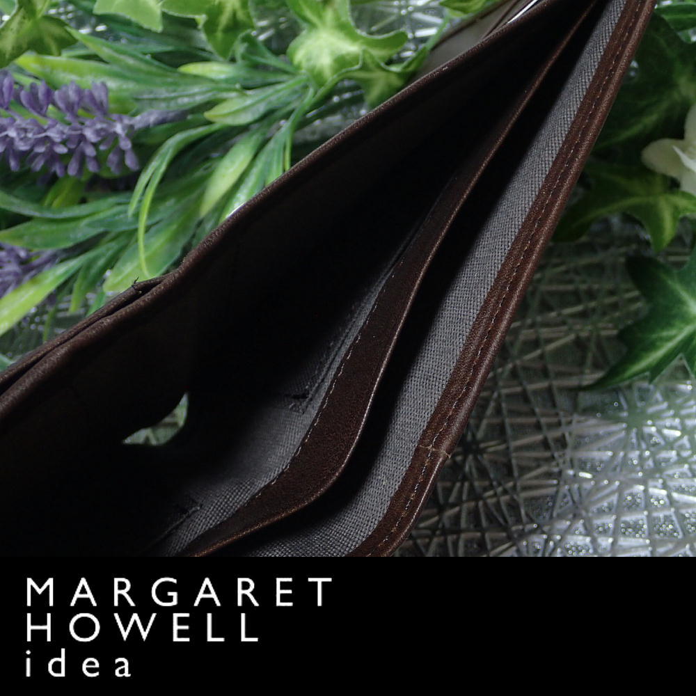 MHL マーガレットハウエル MARGARET HOWELL idea 二つ折り財布 牛革 ダークブラウン 濃茶 本物保証_画像3