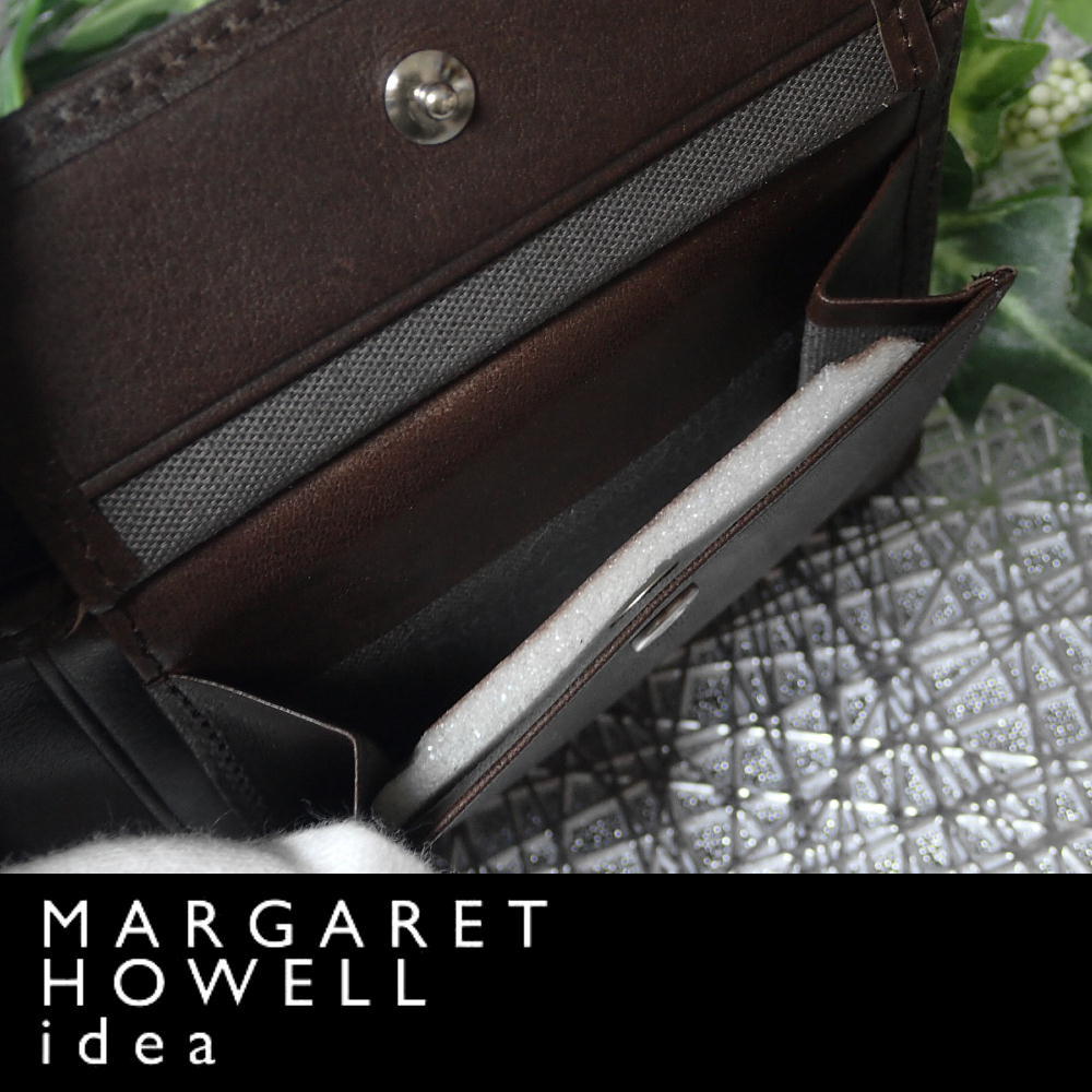 MHL マーガレットハウエル MARGARET HOWELL idea 二つ折り財布 牛革 ダークブラウン 濃茶 本物保証_画像4