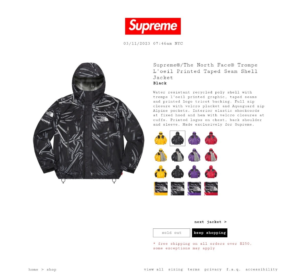 正規品 未開封 Supreme The North Face Trompe L’oeil Printed Taped Seam Shell Jacket シュプリーム ザ ノース フェイス ジャケット