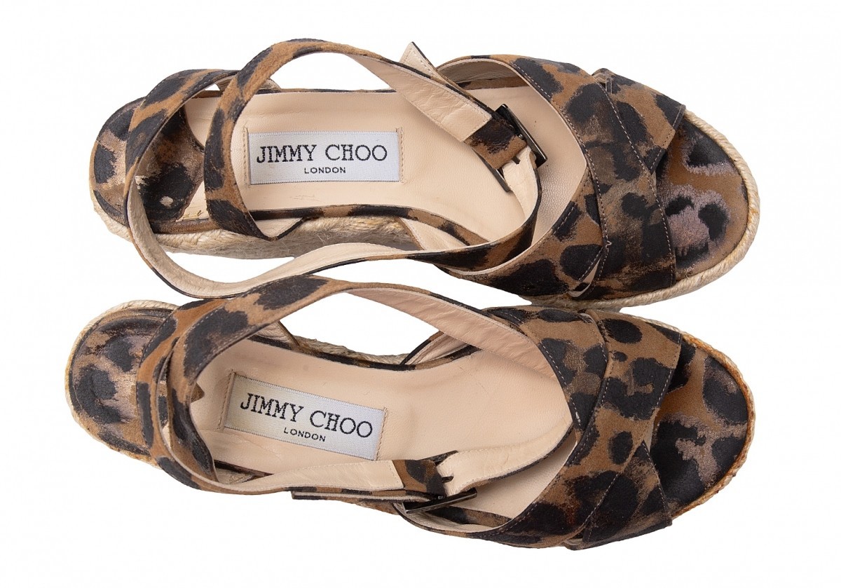 ジミーチュウJIMMY CHOO レオパードウェッジソールサンダル ブラウン黒37(24位)_画像3