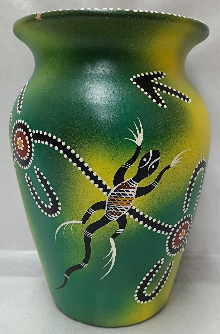 希少 オーストラリア製 ムララグ族 WICK作 セラミック飾り壺／花瓶_画像4