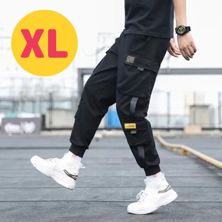 人気　細身 ブラック 黒 韓国 XL　メンズ ジョガーパンツ カーゴパンツ