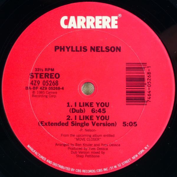 ■Phyllis Nelson（フィリス・ネルソン）｜I Like You ＜12' 1985年 US盤＞Extended Single Version収録_画像2