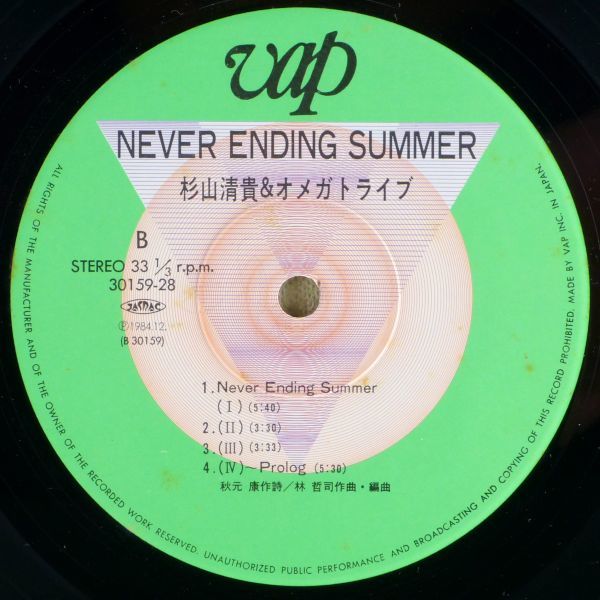 ■杉山清貴＆オメガトライブ｜NEVER ENDING SUMMER ＜LP 1984年 日本盤＞3rdアルバム 「riverside hotel」収録_画像8