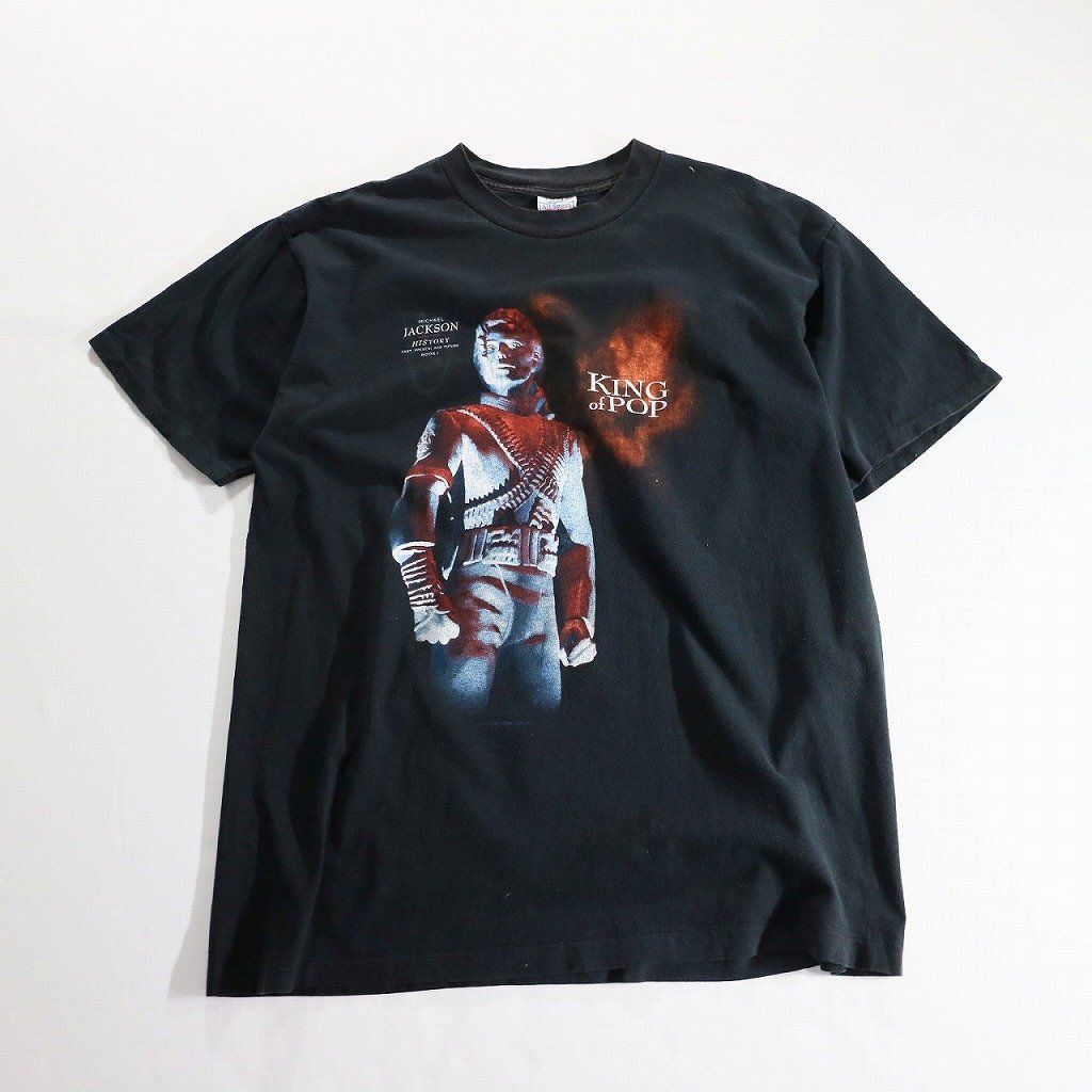 F□90年代 USA製 Michael Jackson マイケルジャクソン Tシャツ 半袖 音楽 人物 ブラック 黒 (XL) 大きいサイズ 中古 古着 k9547