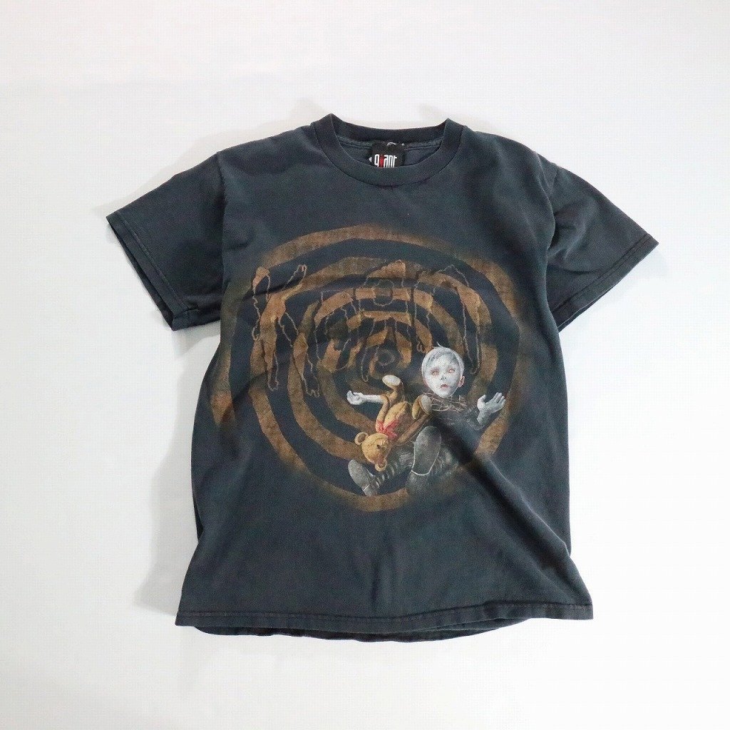 【SALE】F□00年代 giantボディ Korn バンド Tシャツ 半袖 メタル イラスト プリント ブラック 黒 (Sサイズ相当) 中古 古着 k9478
