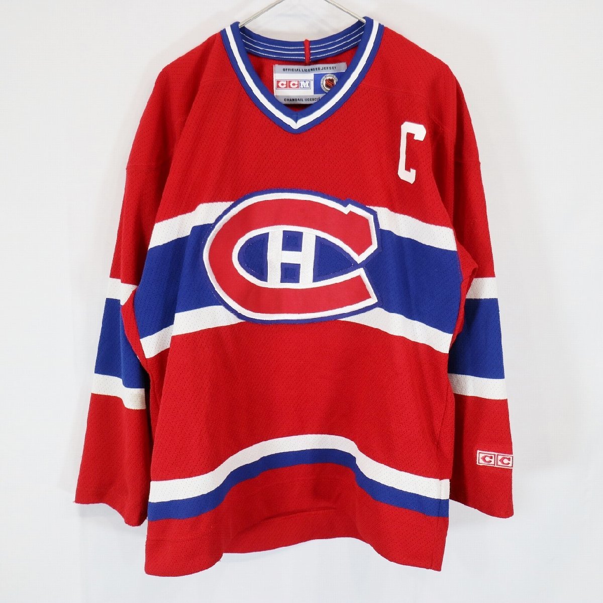 CCM NHL モントリオール・カナディアンズ 長袖 ゲームシャツ スポーツ アイスホッケー レッド ( メンズ S ) 中古 古着 N3462