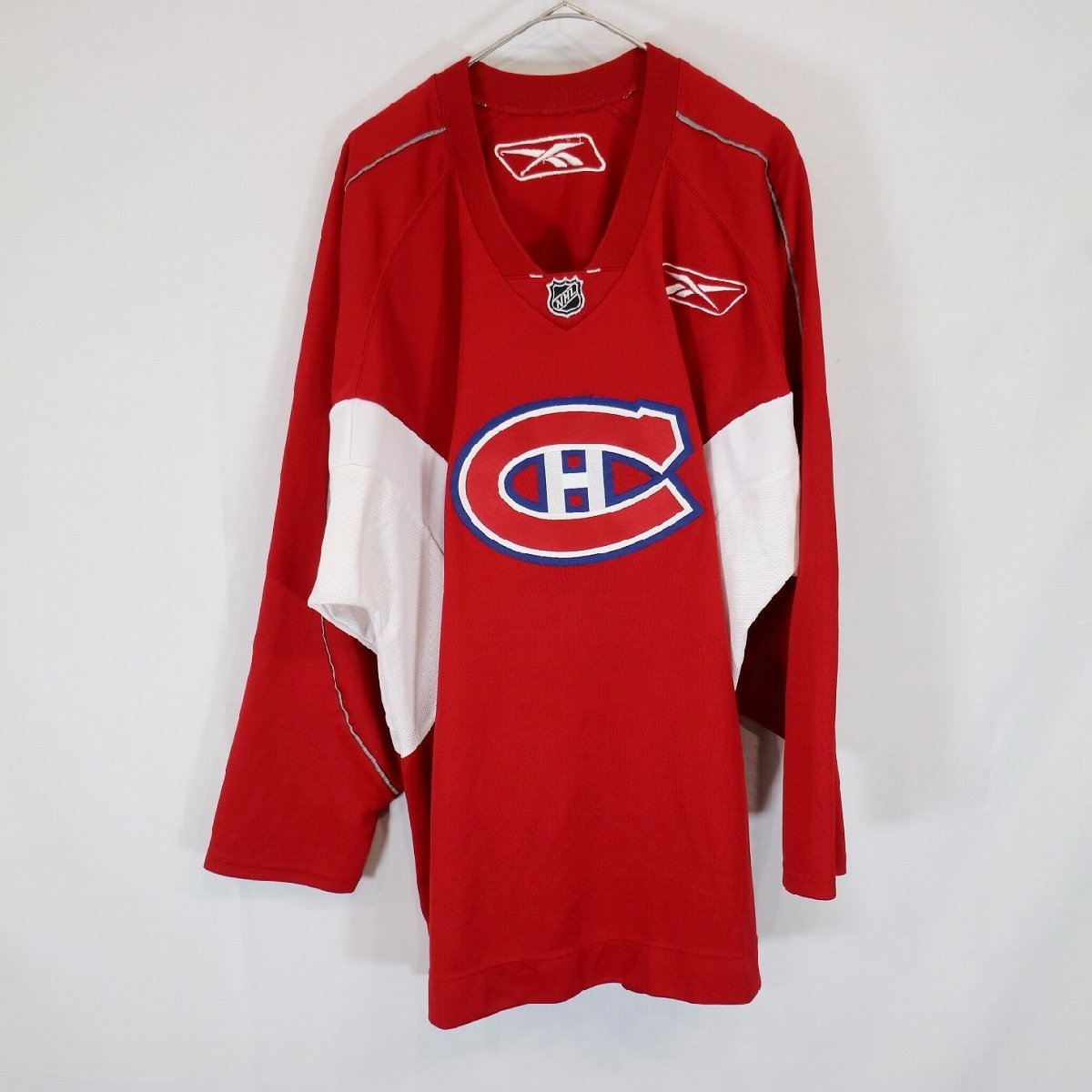 Reebok リーボック NHL モントリオール・カナディアンズ 長袖 ゲームシャツ スポーツ レッド ( メンズ Lサイズ相当 ) 中古 古着 N3464