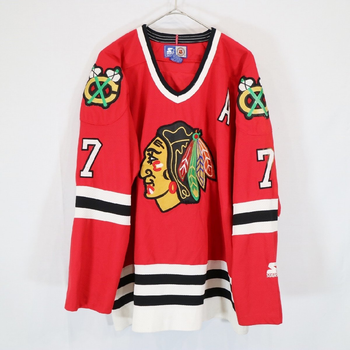 STARTER NHL シカゴ・ブラックホークス 長袖 ゲームシャツ スポーツ アイスホッケー プロチーム レッド ( メンズ XL ) 中古 古着 N3467