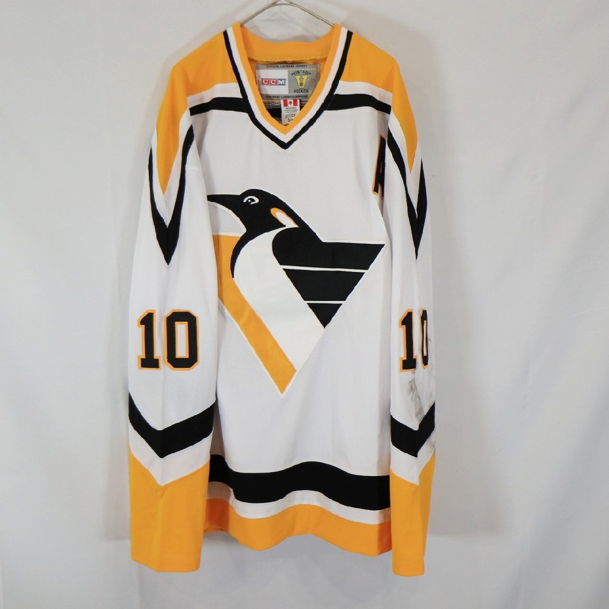 CCM シーシーエム NHL ピッツバーグ・ペンギンズ 長袖 ゲームシャツ アイスホッケー プロチーム ホワイト ( メンズ 54 ) 中古 古着 N3679