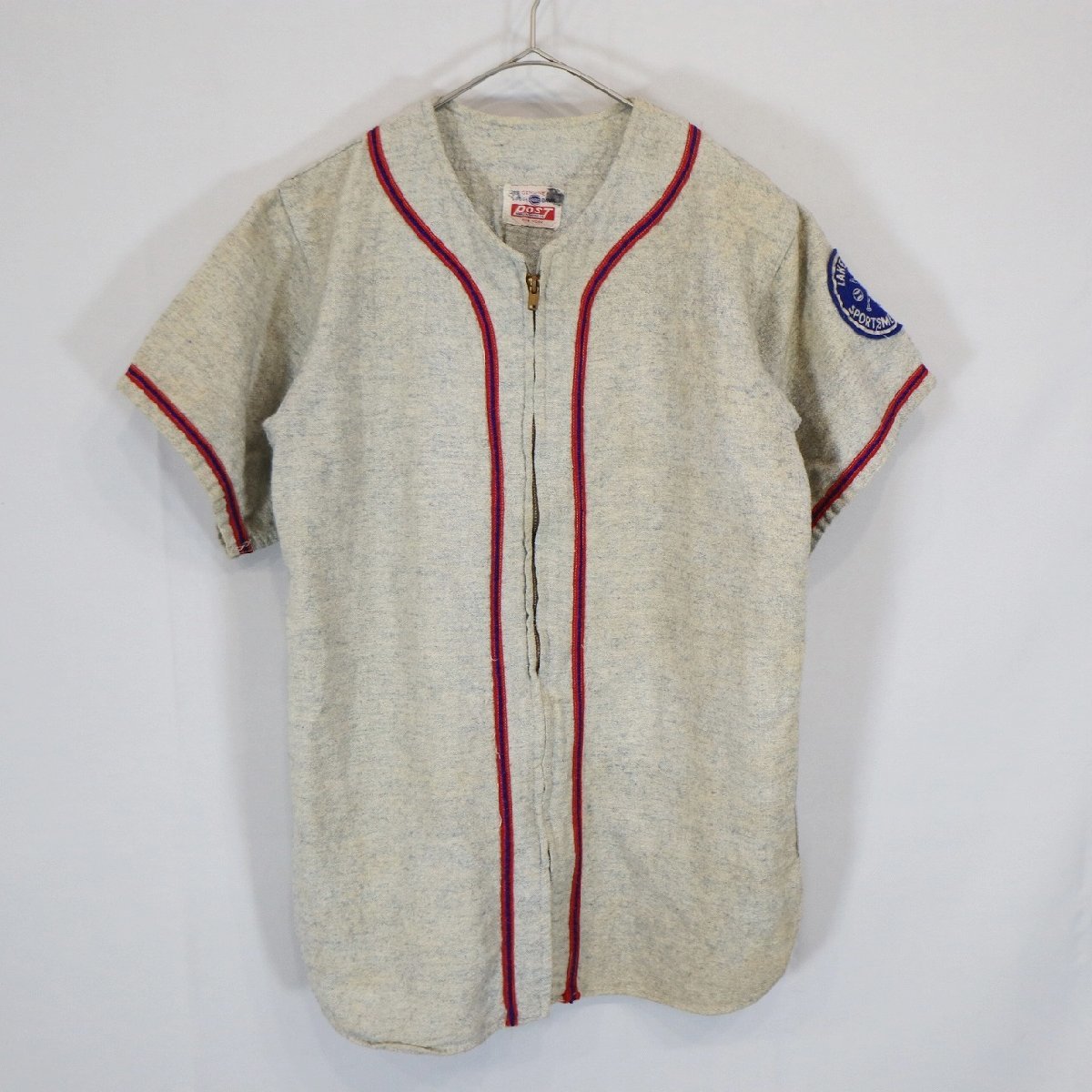 50s DODGE DAVIS 半袖 ジップ ベースボールシャツ ビンテージ 野球 スポーツ グレー ( メンズ Sサイズ相当 ) 中古 古着 N3812