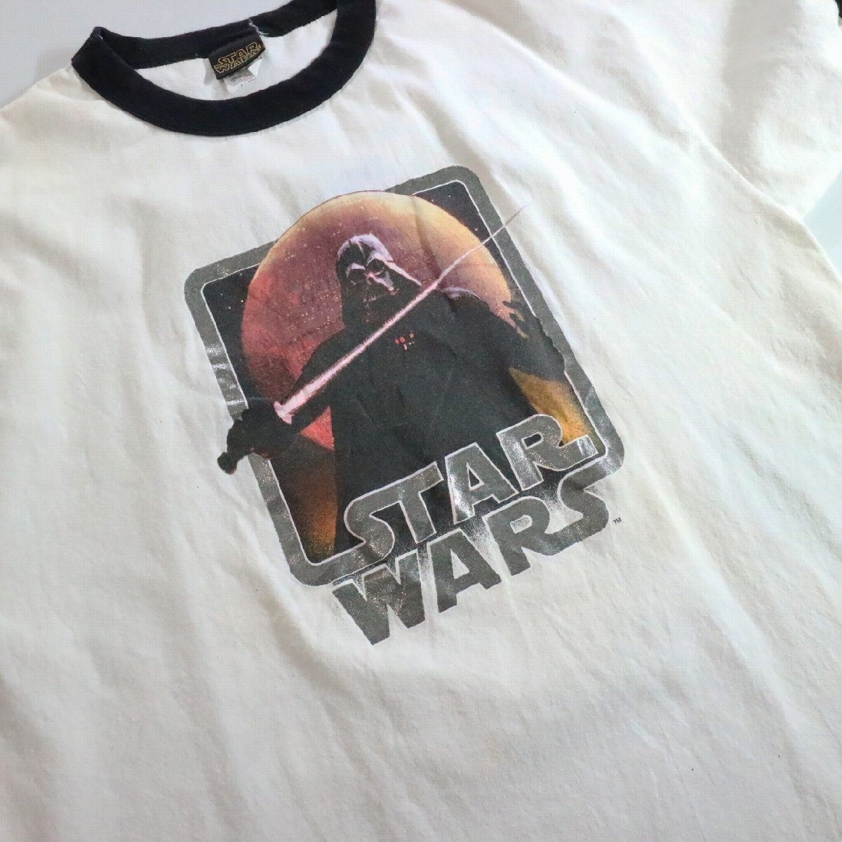 【SALE】F□00年代 STAR WARS スターウォーズ リンガーTシャツ ダースベイダー 映画 ホワイト 白 (XL) 大きいサイズ 中古 古着 k8868_画像2