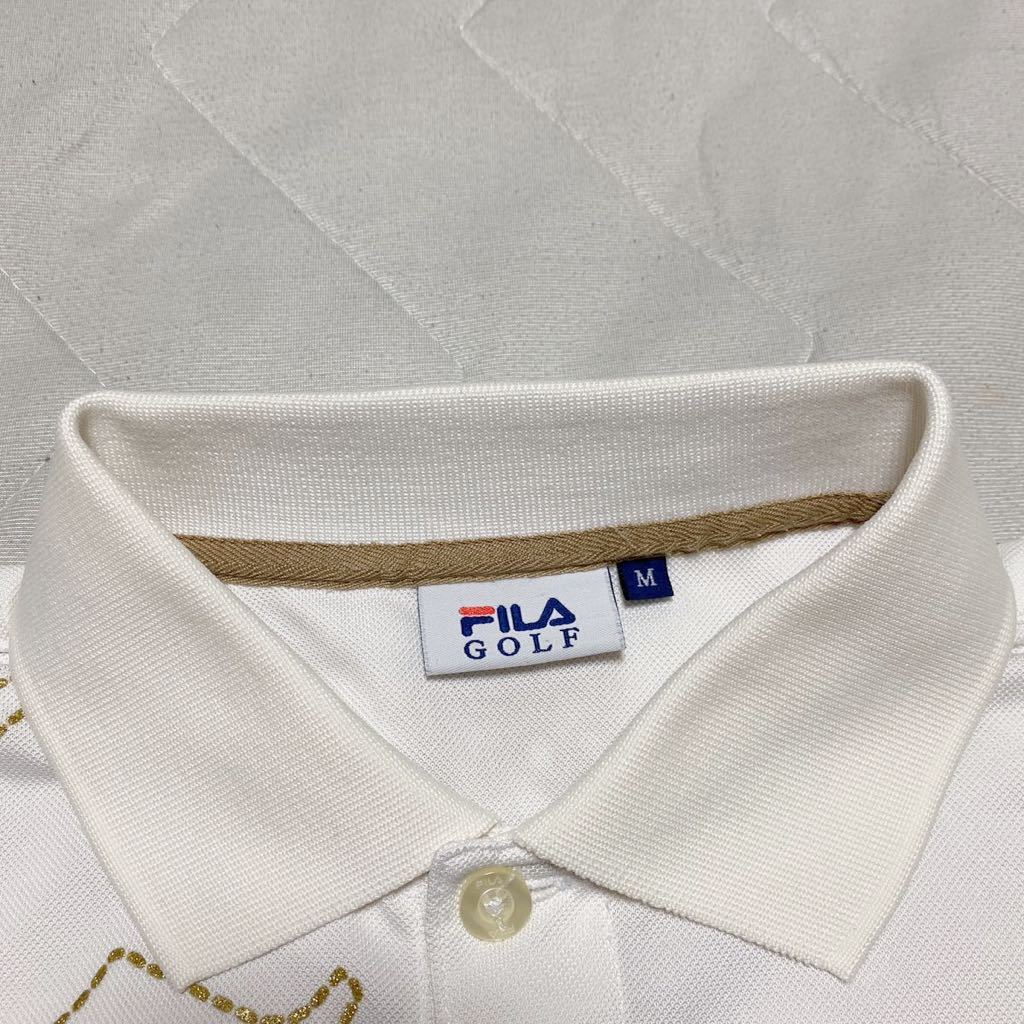 7B クリーニング済み FILA フィラ GOLF ゴルフ 半袖シャツ M 白 ホワイト 格安_画像4