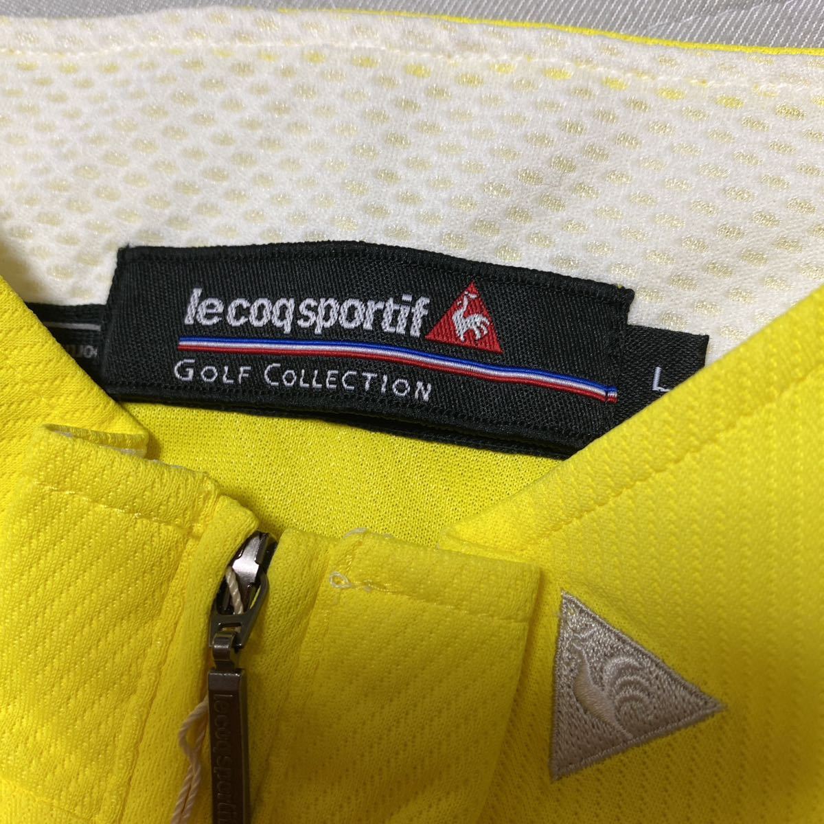 7B【美品】le coq sportif ルコック GOLF ゴルフ QG2655 半袖シャツ 黄色 イエロー 格安 株式会社デサント_画像9