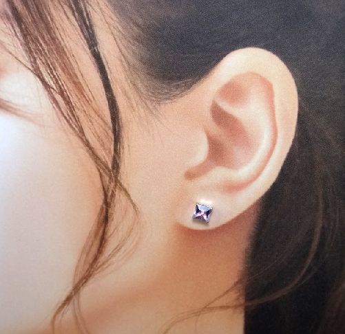 2 month birthstone * pink amethyst both sides pillar mid cut earrings K10 WG YG Gold jewelry rare cut 