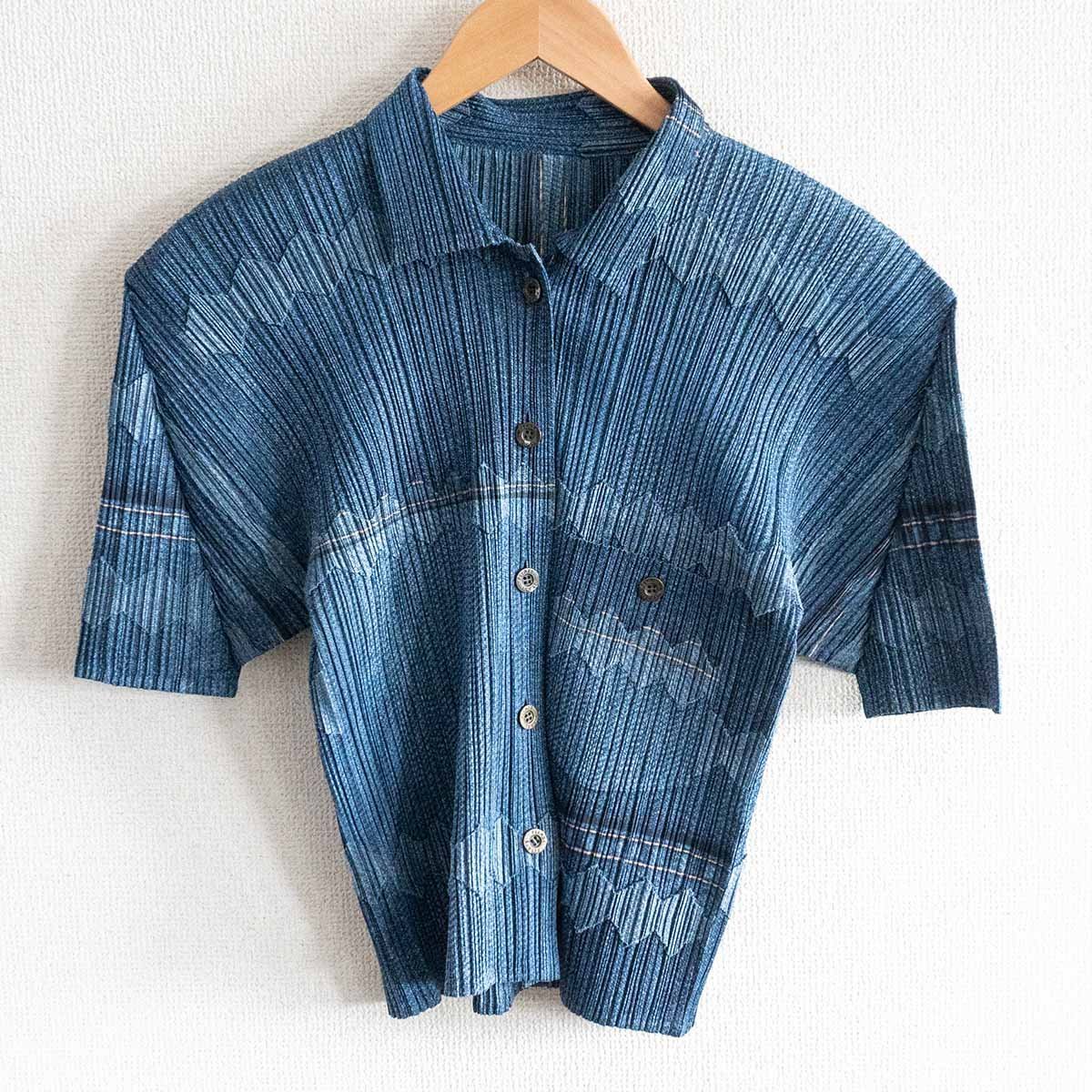 宅配便配送 プリーツ PLEASE【デニム PLEATS 【極美品】 シャツ