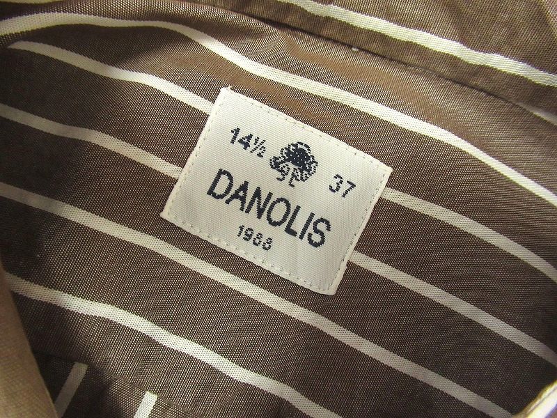 送料無料 G② イタリア製 DANOLIS ダノリス 長袖 ピンストライプ ワイドカラー ホリゾンタルカラー コットン シャツ カジュアル 茶 37 (S)_画像7