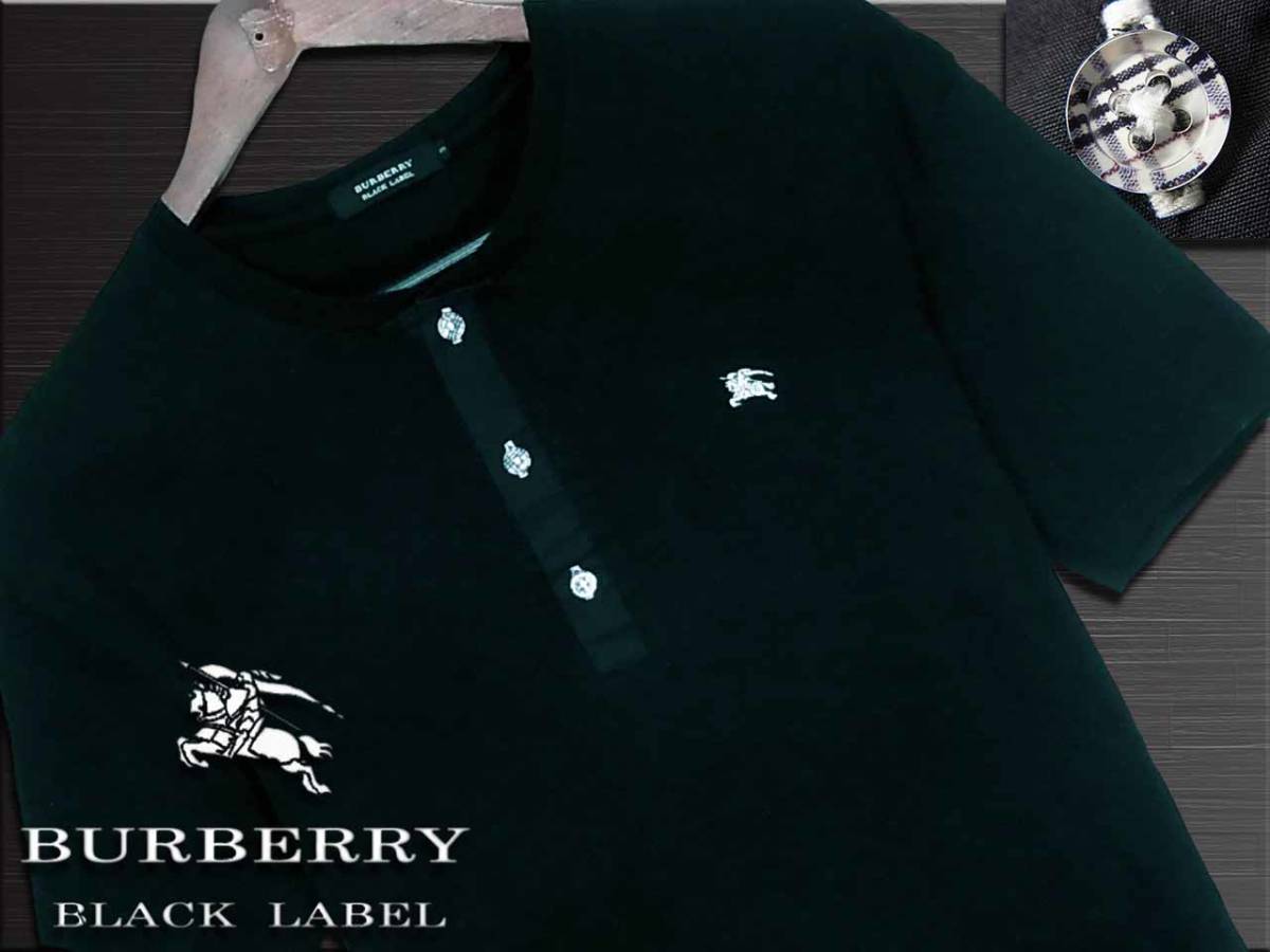 美品！希少L！ノバチェックボタン＆ナイト刺繍　ヘンリー　カットソー　日本製▼バーバリーブラックレーベル BURBERRY BLACK LABEL
