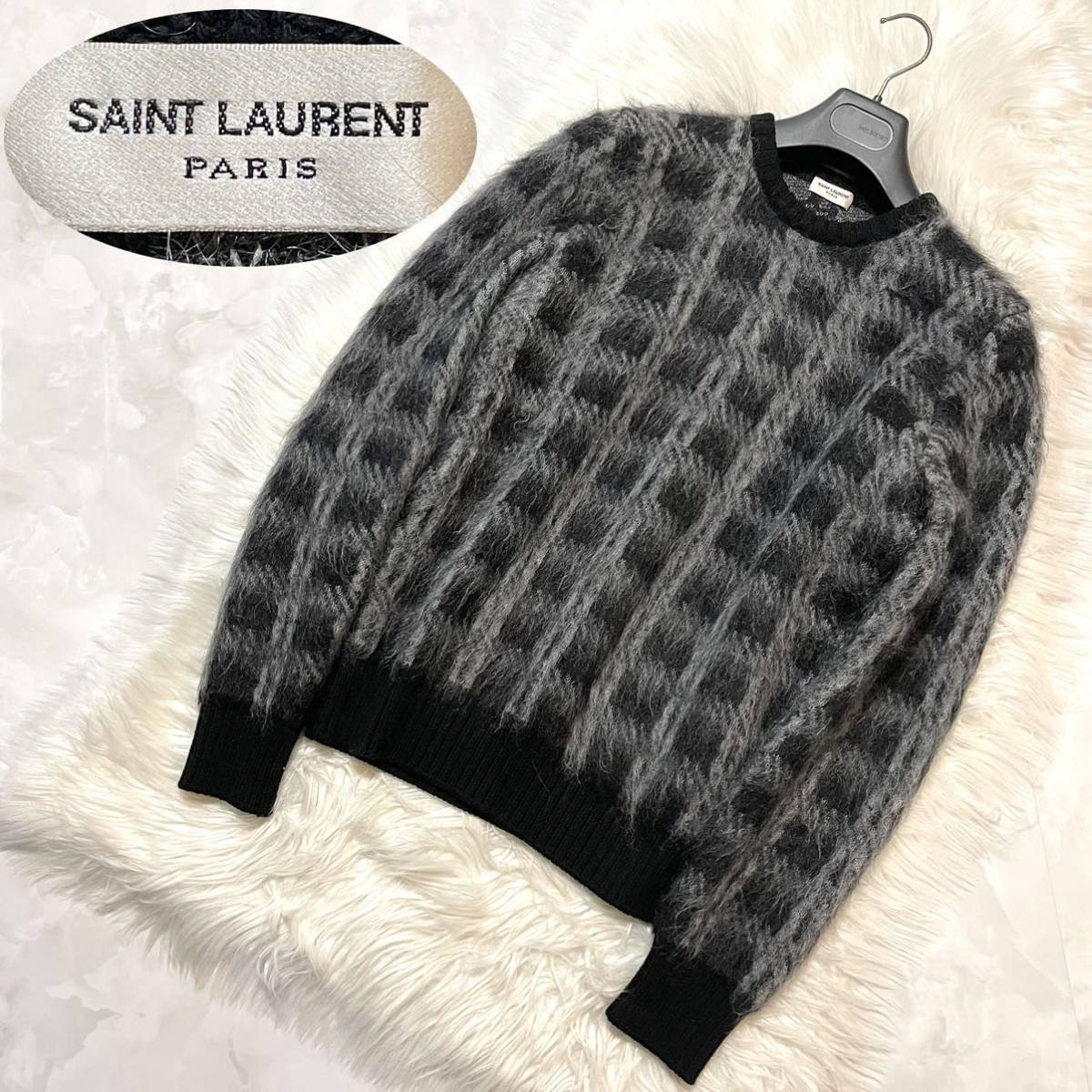 最新最全の 本物 PARIS LAURENT SAINT 灰 黒 S セーター モヘア