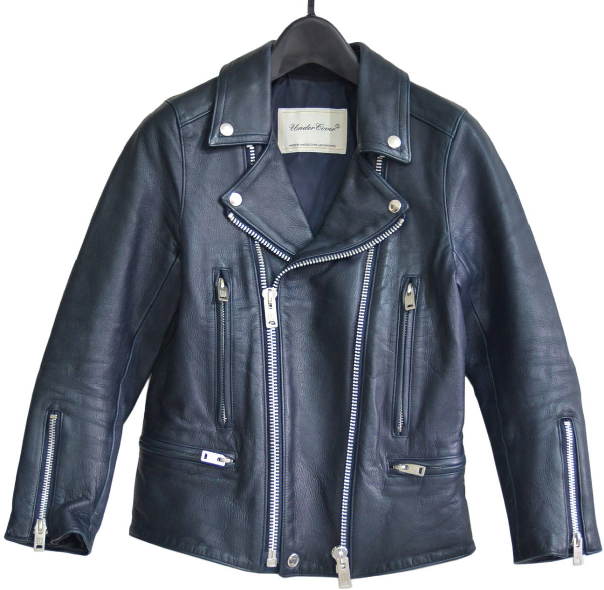 15AW UNDERCOVER undercover ZIP Double Rider's leather jacket lady's dark navy Y-229054