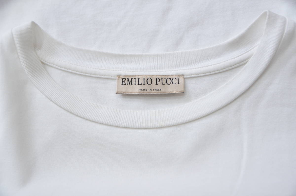 EMILIO PUCCI エミリオ プッチ ロゴプリント Tシャツ 半袖 カットソー トップス ホワイト XS Y-28577B_画像3
