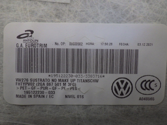 美品 中古 VW T-Roc T-ロック TDIスポーツ 3DA-A1DFF 2022年4月 ルーフライニング ヘッドライナー 天張り ハーネス付 2GA 867 501 即決_画像10