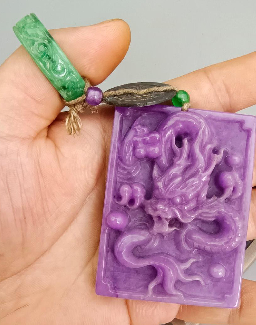 ▽鴻▽ 翡翠製 細密彫 紫羅蘭 仏珠チェーン 置物 古賞物 中国古玩 中国