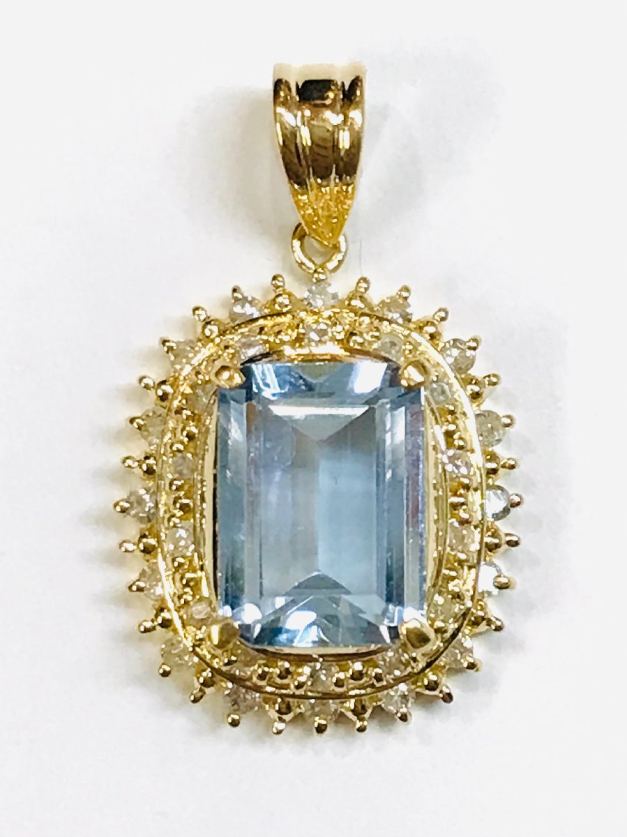 qoj.YQX01 K18 Gold natural aquamarine diamond pendant top diamond 0.16ctso-ting attaching 