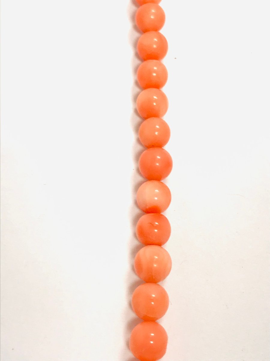 qoj.YPJ03 natural coral .. pink .. circle sphere necklace 3.0mm~6.0mm sphere SV925 metal fittings so-ting attaching 