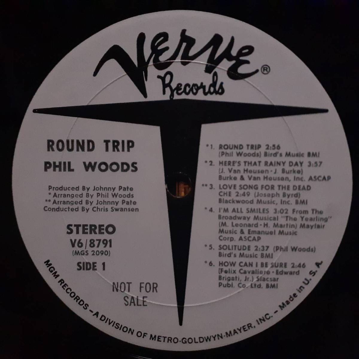 PROMO米VERVEオリジLP！プロモ白ラベル Phil Woods / Round Trip 1969年 V6-8791 Herbie Hancock参加！Johnny Pate フィル・ウッズ_画像1