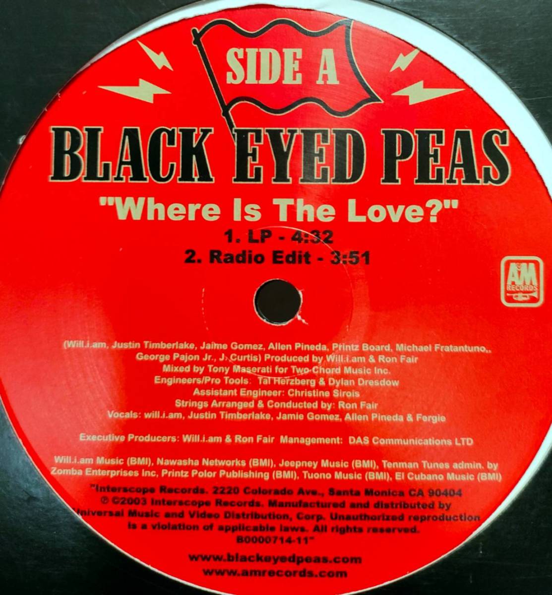 US ORIGINAL盤 ★ BLACK EYED PEAS / WHERE IS THE LOVE? ☆_画像2