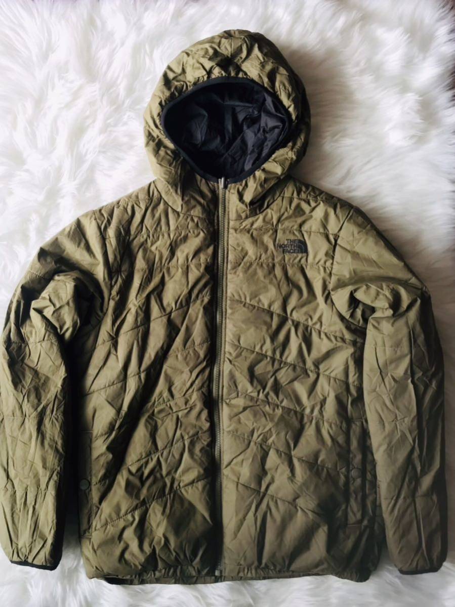 中古 THE NORTH FACE リバーシブル ジャケット ザ ノースフェイス 子ども用 キッズ カーキ 黒 ブラック 秋冬用 L 登山 キャンプ 山 長袖_画像2