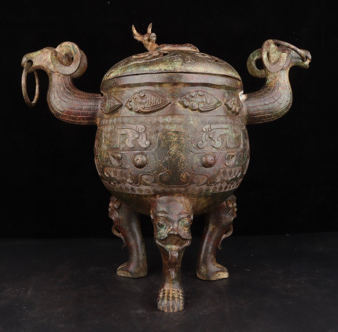 【古寶奇蔵】漢・青銅製・雙羊耳三獣足・熏香炉・置物・賞物・中国古美術