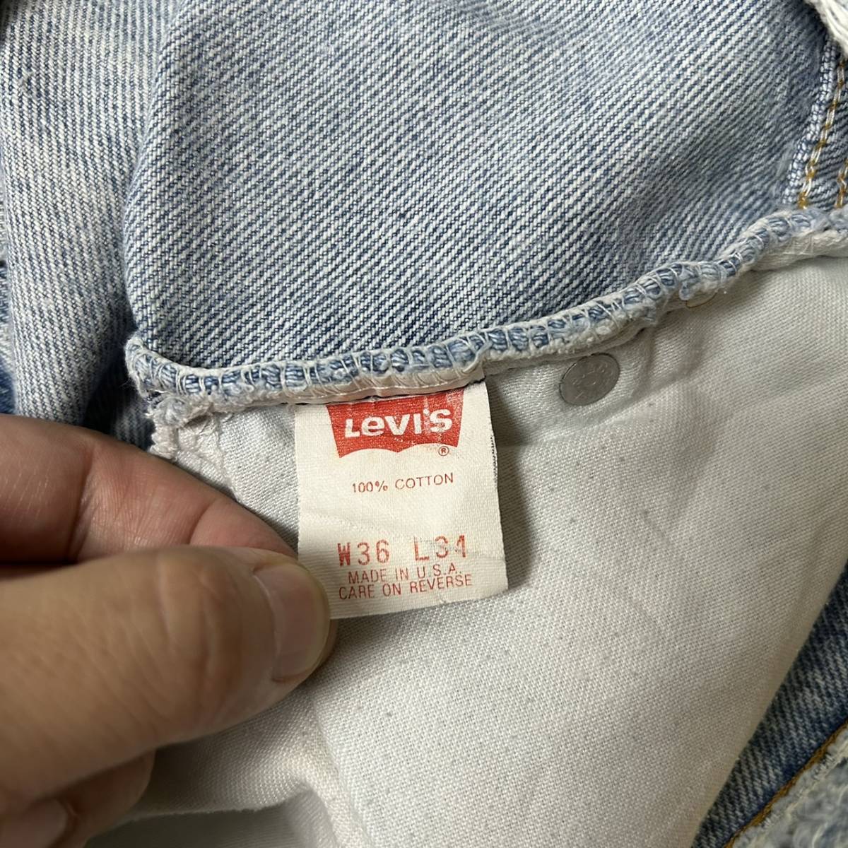 80s 87年 USA製 正規品 Levi's 506-0209 リーバイス 585刻印 オレンジタブ ケミカル デニムパンツ 90s ヴィンテージ アイスブルー W36 L34_画像8