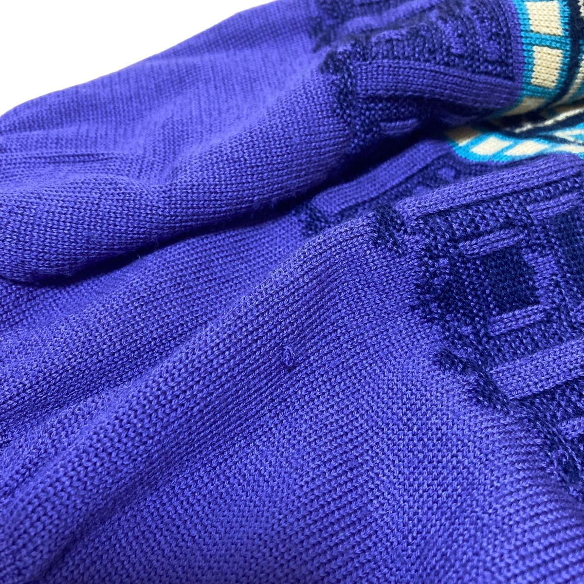 【匿名.翌送】アダバット　パープル　刺繍　デザインニット　セーター　ヴィンテージ　古着 ニットセーター ゴルフウェア 柄