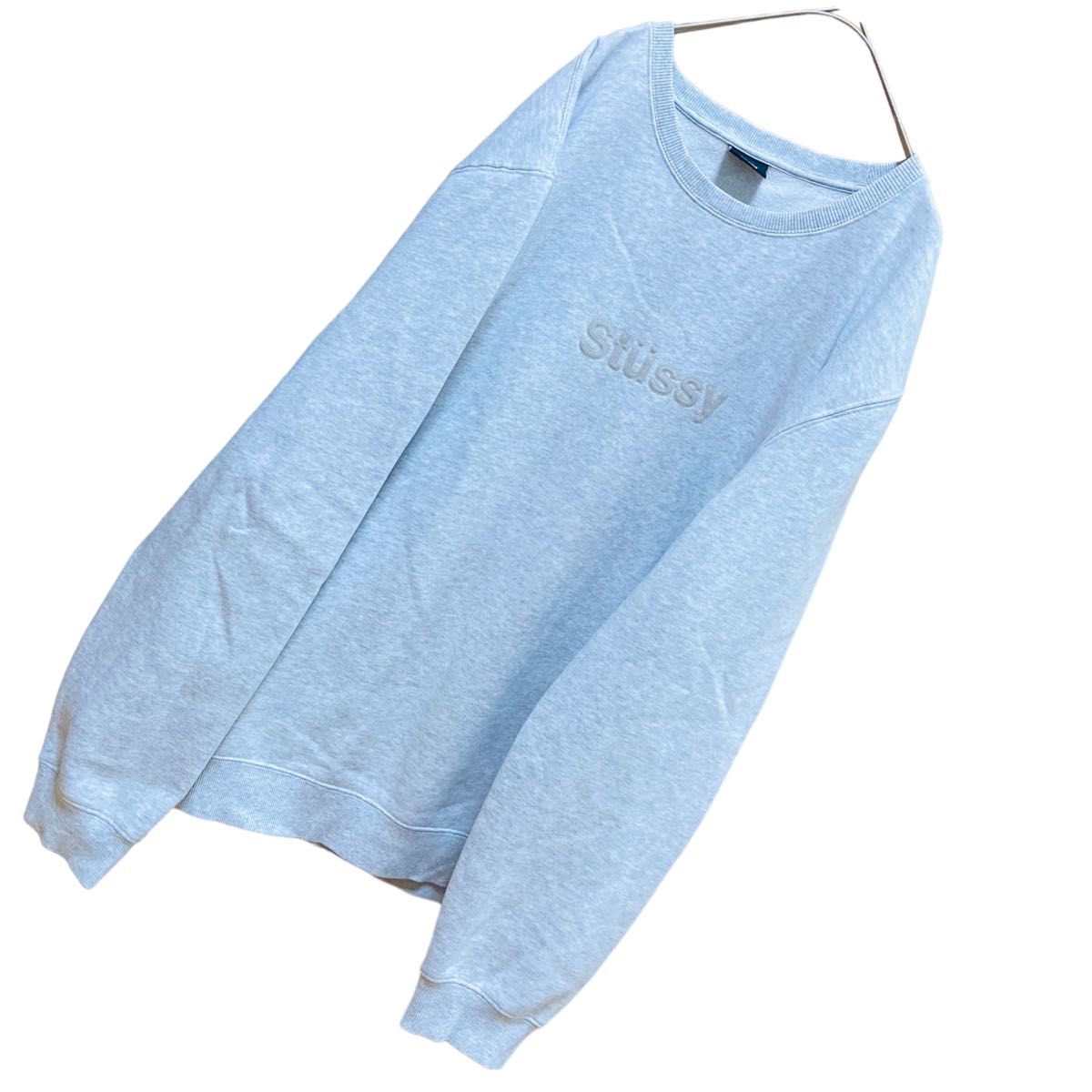 stussy ステューシー センターロゴ スウェット グレー XLサイズ 稀少モデル トレーナー クルーネック ワッペン 刺繍