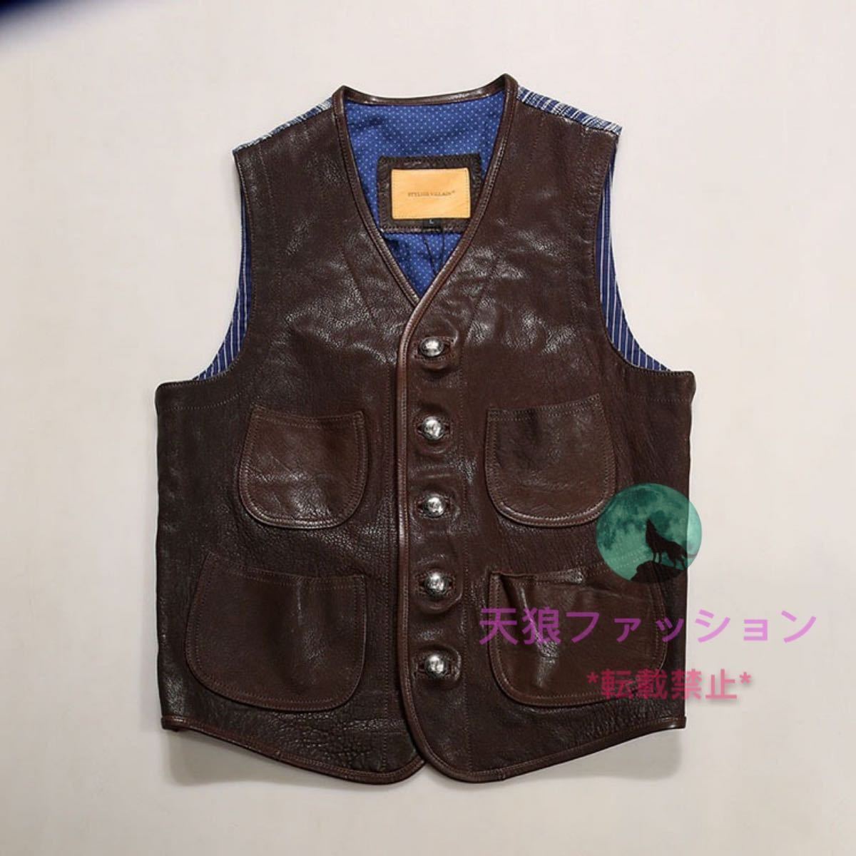 ●高品質 レザーベスト 山羊革 シングル 本革 ゴートスキン メンズファッション レトロ VEST ラムレザー 男女兼用 bigsize 3色 M～6XL_画像10