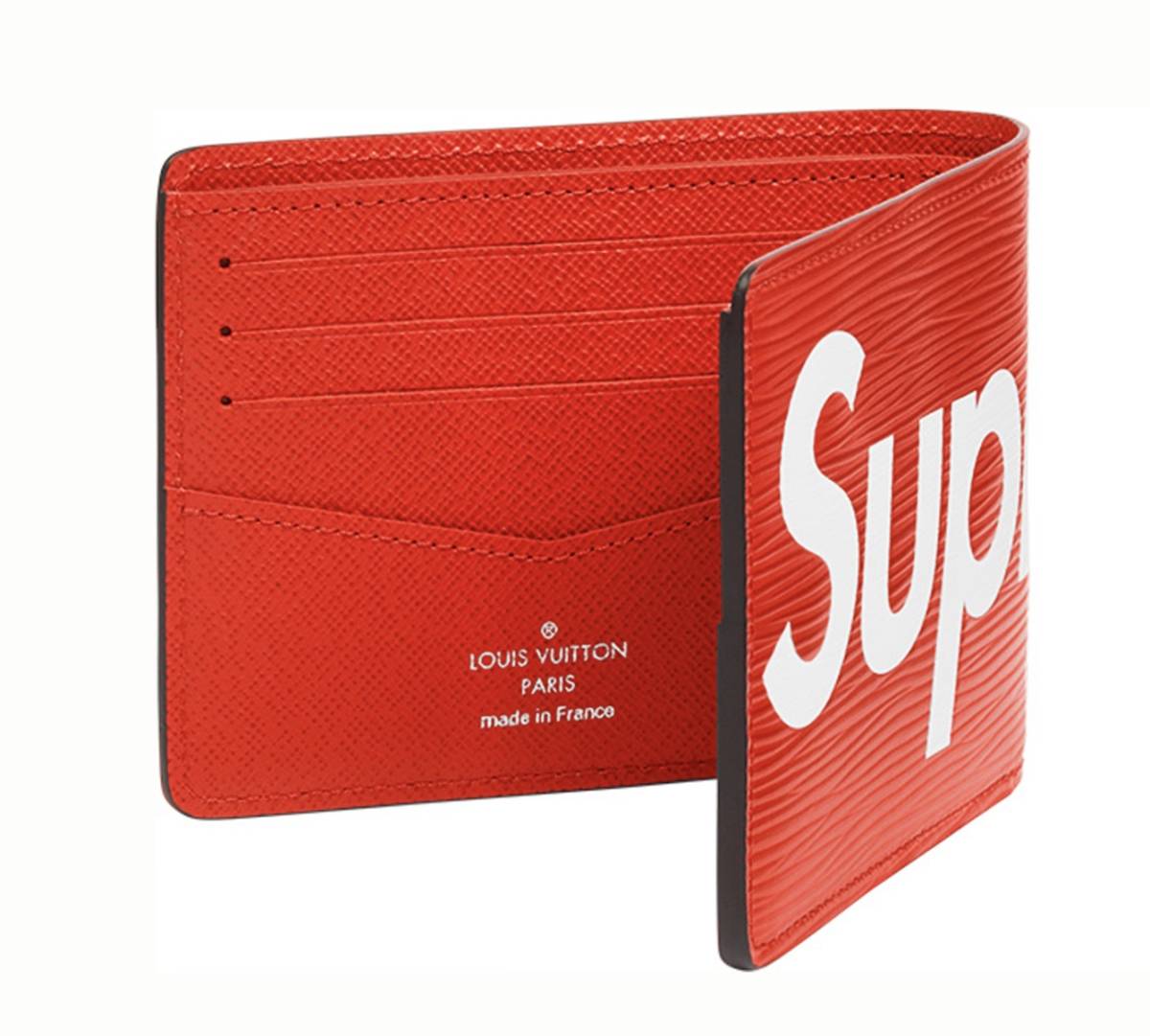 LOUIS VUITTON　supreme　コラボ 二つ折り財布 ポルトフォイユ スレンダー レッド
