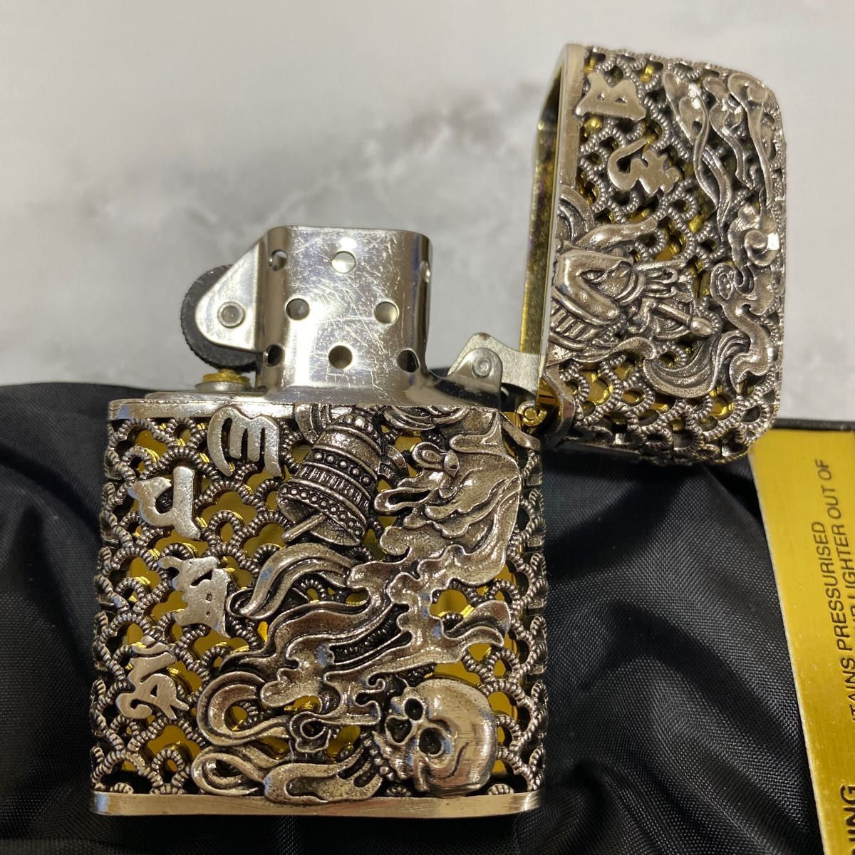 不動明王 全面装飾 フルオーダー フルメタルジャケット Zippo 和柄 和彫り ジッポ ジッポー シルバー ゴールド 銀 金