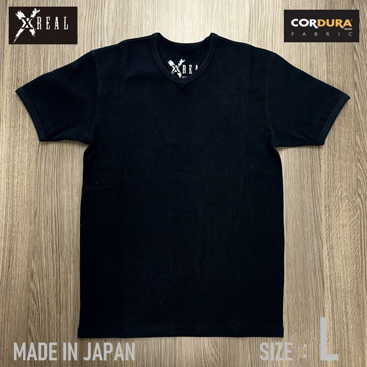 XREAL 日本製 ヘビーウェイト ｔシャツ コーデュラCORDURA 生地 黒 L スリムタイプ 厚手 アメカジ アウトドア 嫌なタグ類なし_画像1