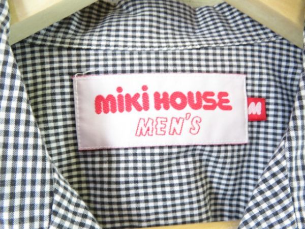 [ стоимость доставки 300 иен возможно ]009c20* хорошая вещь. *MIKI HOUSE MEN\'S Miki House открытый цвет . воротник короткий рукав серебристый жевательная резинка проверка рубашка M/ жакет / мужчина / джентльмен 