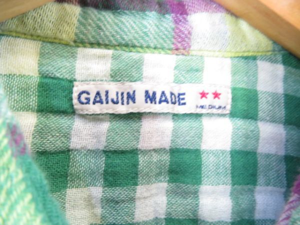 4210c15* superior article. * gauze material *GAIJIN MADEgai Gin meido 7 minute length of a sleeve check shirt M/ made in Japan / jacket / coat / American Casual / men's / man 